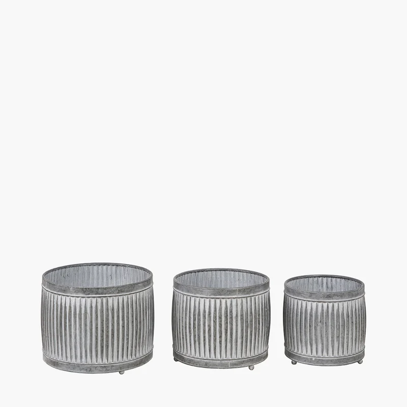S/3 Galvanised Zinc Round Planters