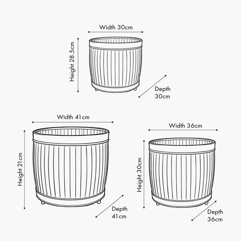 S/3 Galvanised Zinc Round Planters