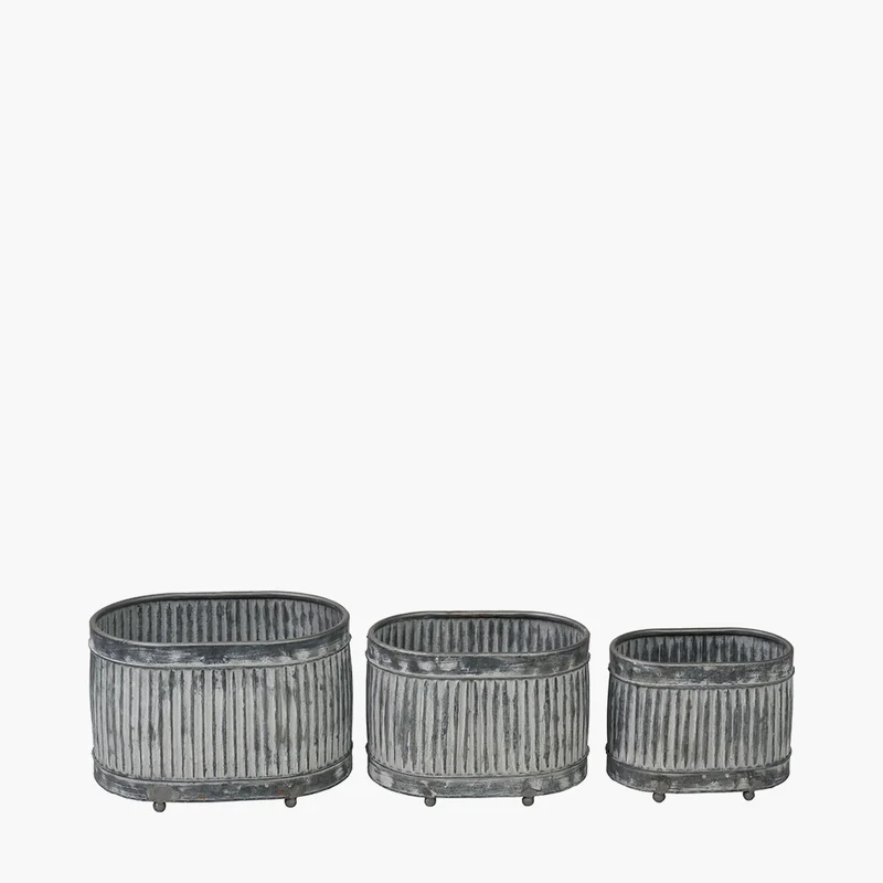 S/3 Galvanised Zinc Oval Planters