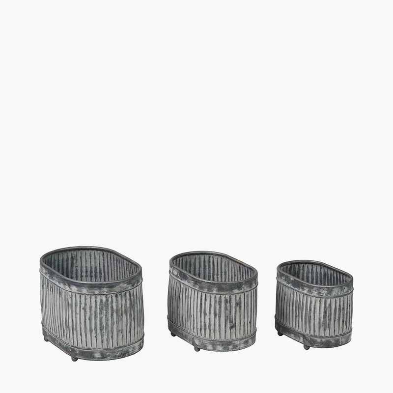 S/3 Galvanised Zinc Oval Planters