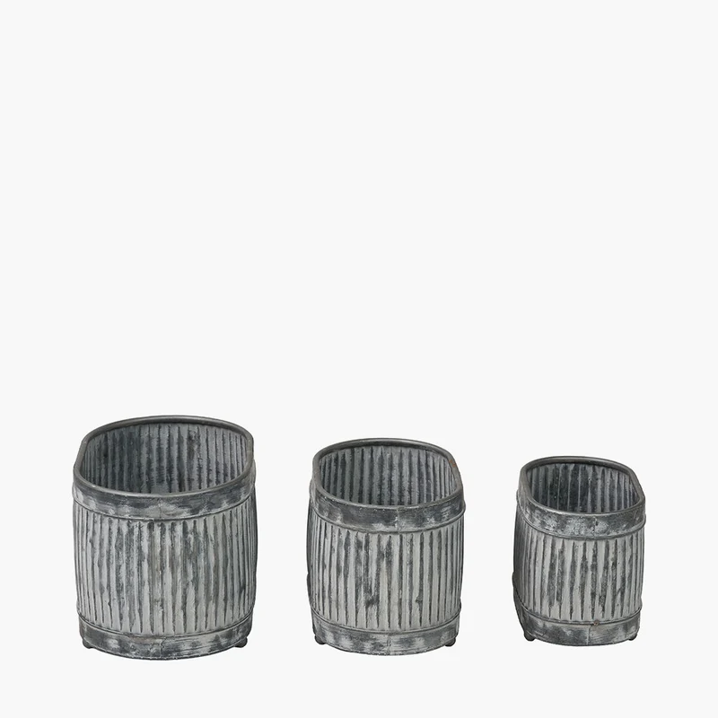 S/3 Galvanised Zinc Oval Planters