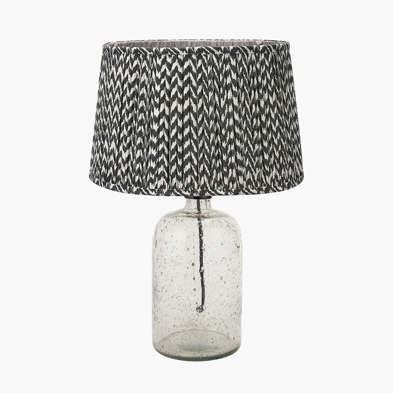 Ophelia Small Grey Bubble Glass Table Lamp Base with Vienna 35cm Black Chevron Mushroom Pleat Lampshade