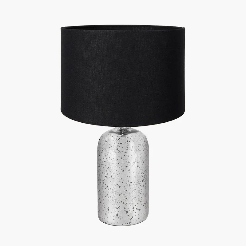 Ophelia Mercurial Glass Table Lamp Base with Lino 40cm Black Self Lined Linen Cylinder Lampshade