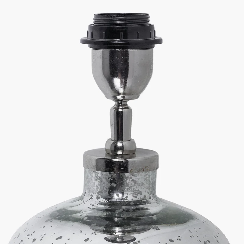 Ophelia Mercurial Glass Table Lamp Base with Lino 40cm Black Self Lined Linen Cylinder Lampshade
