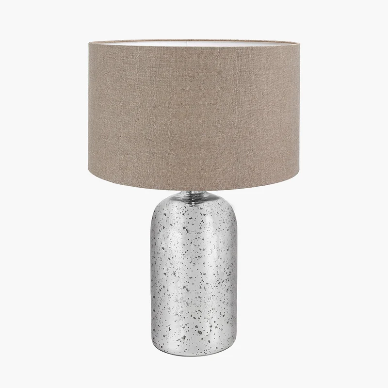 Ophelia Mercurial Glass Table Lamp Base with Edward 40cm Natural Linen Cylinder Lampshade