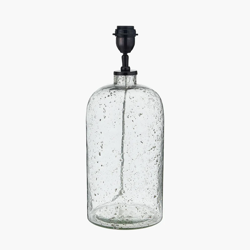 Ophelia Grey Bubble Glass Table Lamp Base with Lino 40cm White Self Lined Linen Cylinder Lampshade