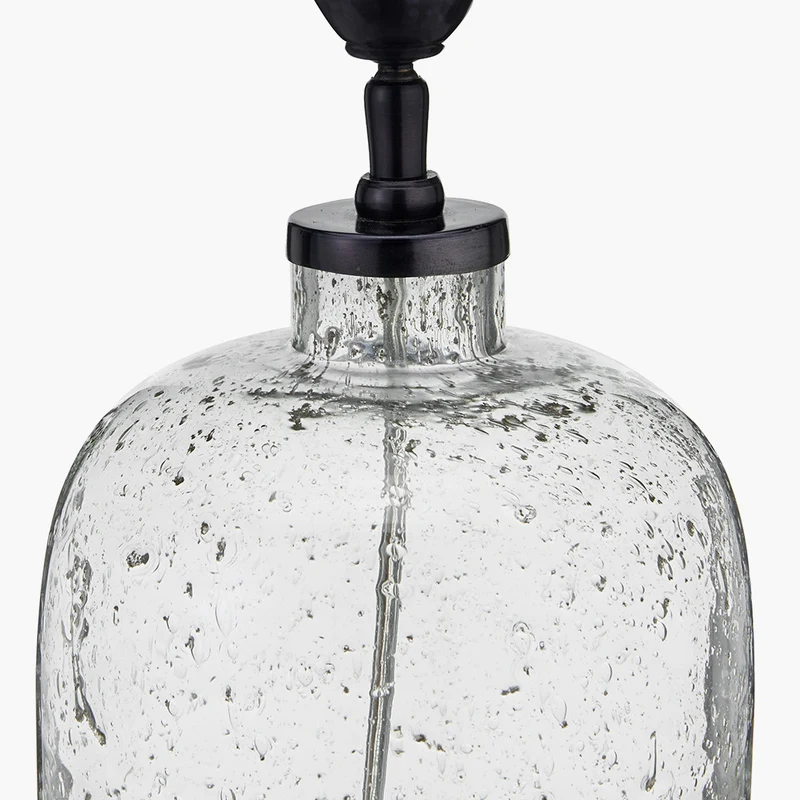 Ophelia Grey Bubble Glass Table Lamp Base with Edward 40cm Natural Linen Cylinder Lampshade