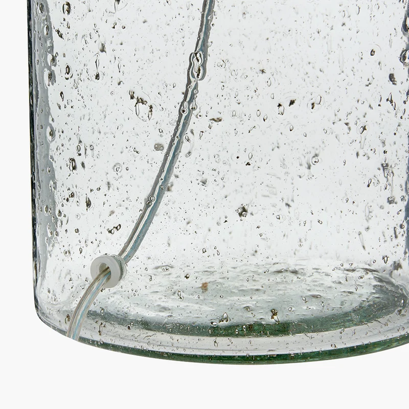 Ophelia Grey Bubble Glass Table Lamp Base with Edward 40cm Natural Linen Cylinder Lampshade
