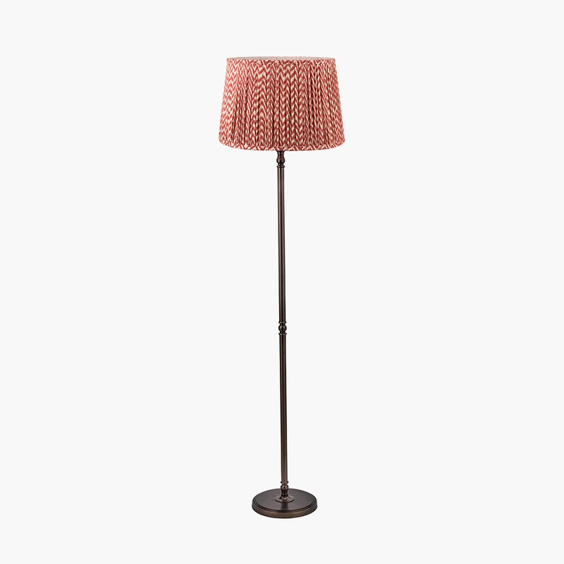 Piero Antique Bronze Metal Candlestick Floor Lamp Base with Vienna 45cm Red Chevron Mushroom Pleat Lampshade