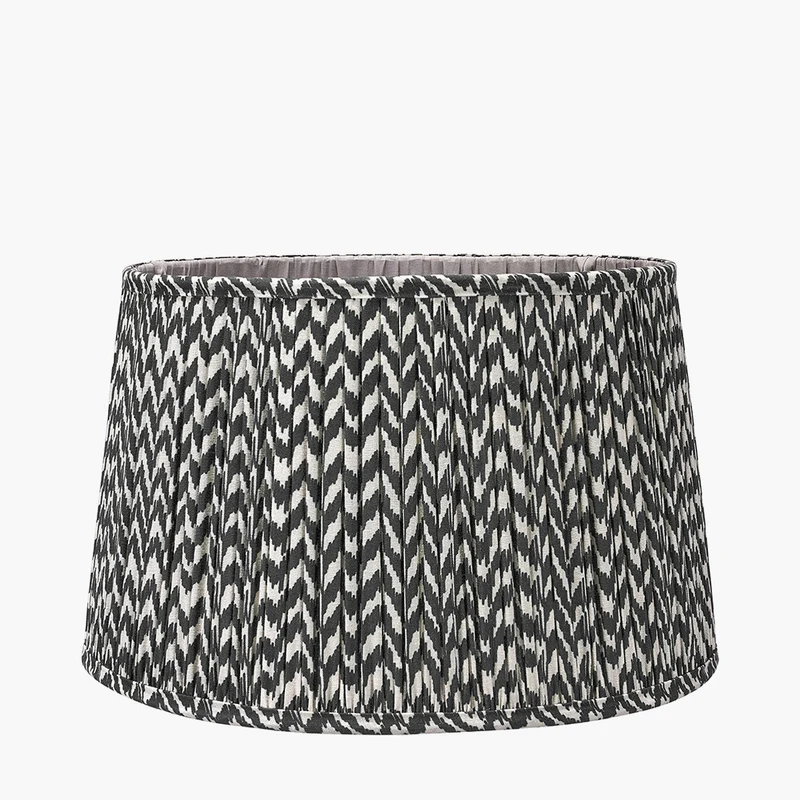 Piero Antique Bronze Metal Candlestick Floor Lamp Base with Vienna 45cm Black Chevron Mushroom Pleat Lampshade