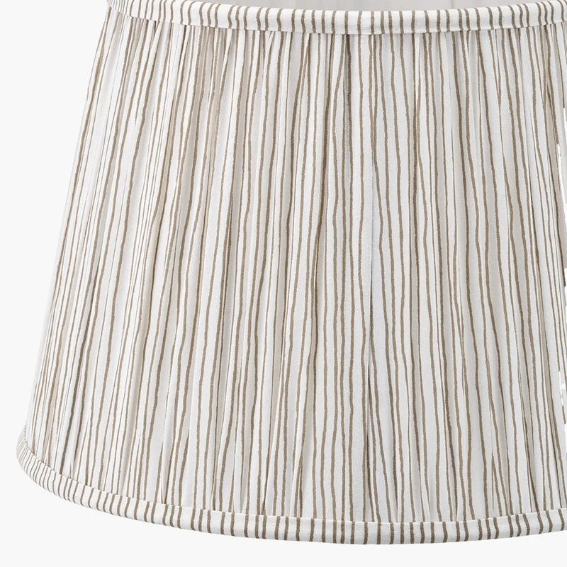 Piero Antique Bronze Metal Candlestick Floor Lamp Base with Thiago 45cm Natural Stripe Mushroom Pleat Tapered Lampshade
