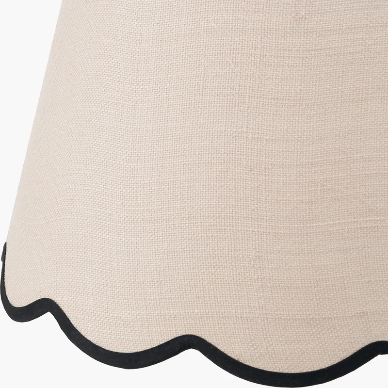 Piero Antique Bronze Metal Candlestick Floor Lamp Base with Tabitha 45cm Cream Jute Scalloped Edge Tapered Lamp Shade with Contrast Binding