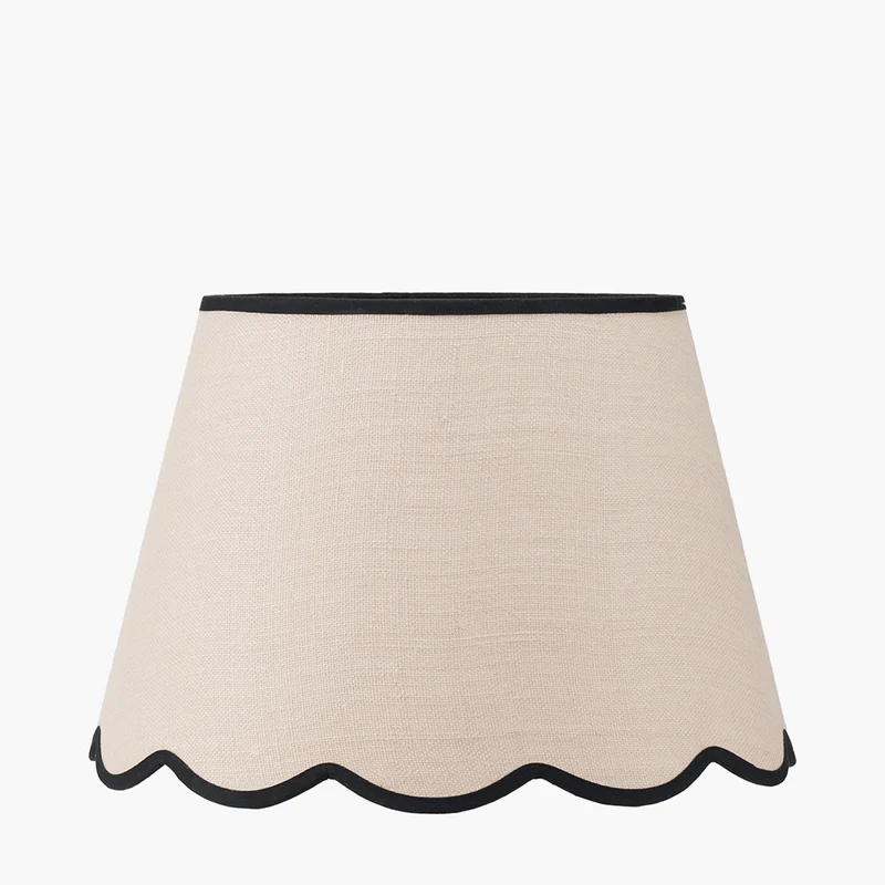 Piero Antique Bronze Metal Candlestick Floor Lamp Base with Tabitha 45cm Cream Jute Scalloped Edge Tapered Lamp Shade with Contrast Binding