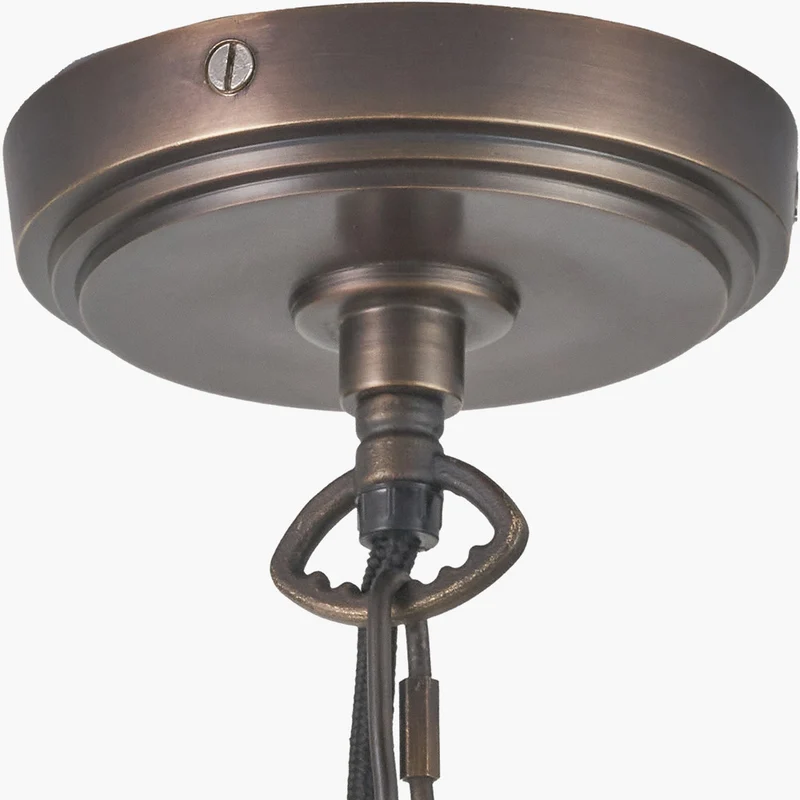 Piero Antique Bronze Metal 6 Arm Pendant with Ornella 16cm Green Floral Design Mushroom Pleat Tapered Lamp Shade