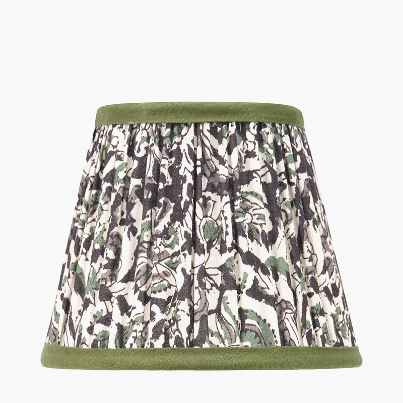 Piero Antique Bronze Metal 6 Arm Pendant with Ornella 16cm Green Floral Design Mushroom Pleat Tapered Lamp Shade
