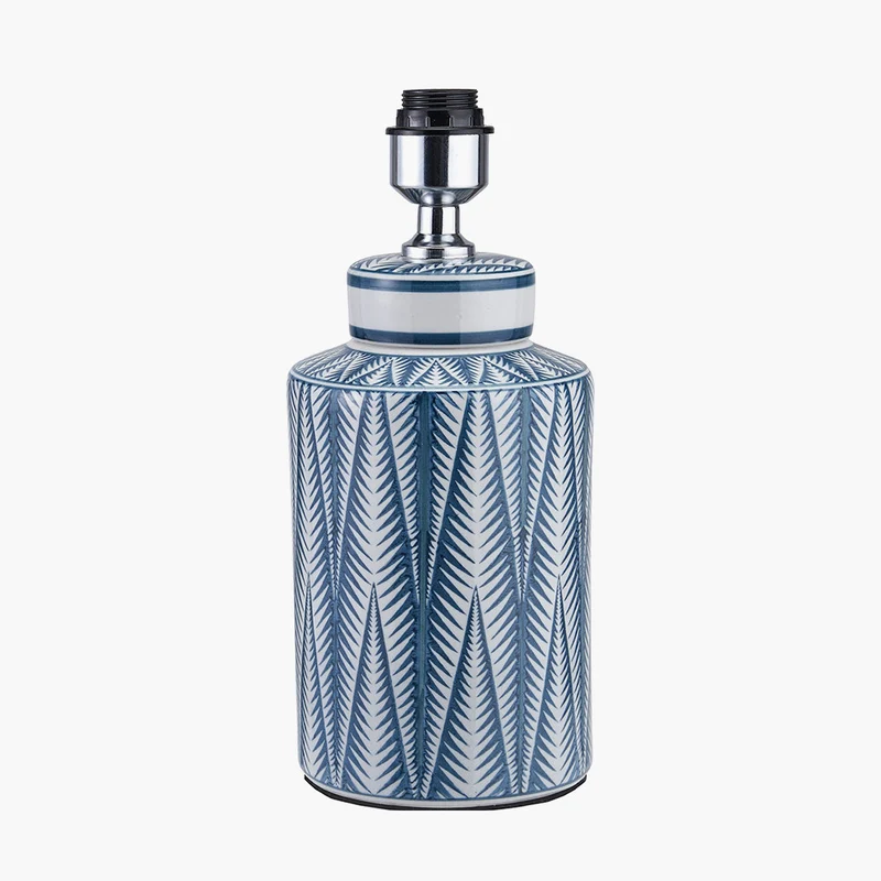 Samara Blue and White Aztec Pattern Ceramic Table Lamp Base with Winston 35cm White Handloom Tapered Lampshade