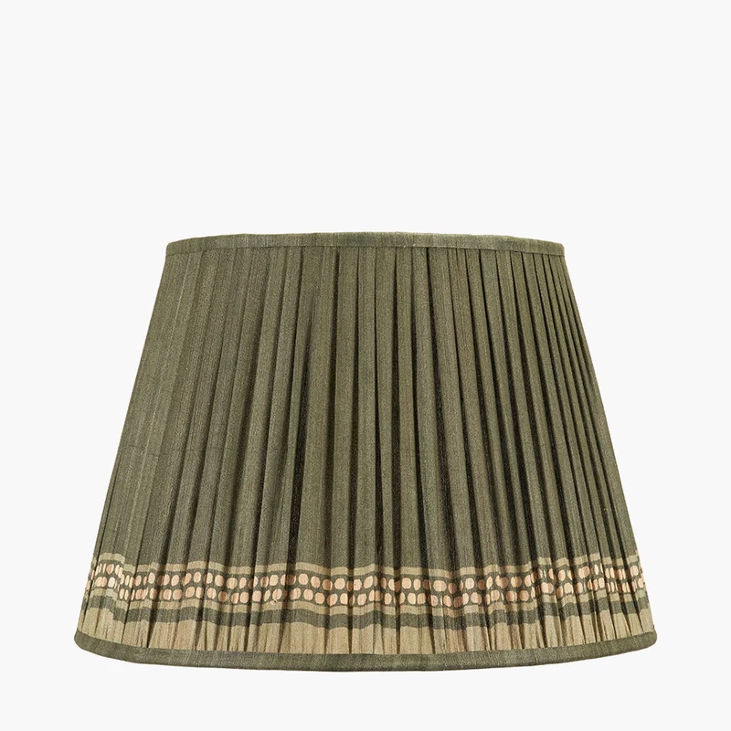 Samaira 45cm Olive Silk Border Print Mushroom Pleat Tapered Lampshade