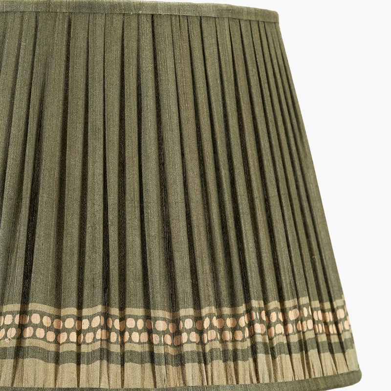 Samaira 45cm Olive Silk Border Print Mushroom Pleat Tapered Lampshade