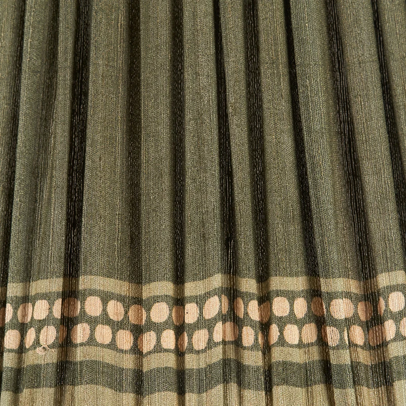 Samaira 45cm Olive Silk Border Print Mushroom Pleat Tapered Lampshade