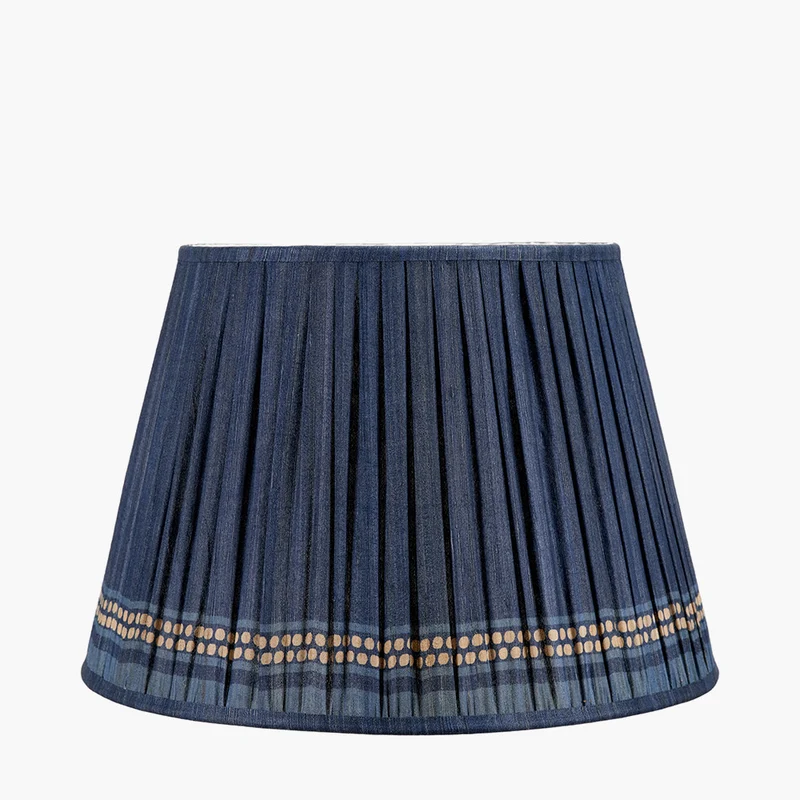 Samaira 45cm Denim Silk Border Print Mushroom Pleat Tapered Lampshade