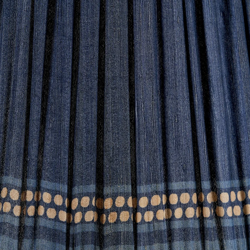 Samaira 45cm Denim Silk Border Print Mushroom Pleat Tapered Lampshade