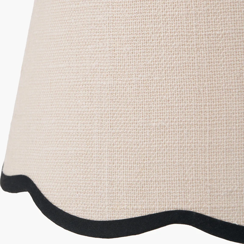 Piero Antique Bronze Metal Candlestick Table Lamp Base with Tabitha 35cm Cream Jute Scalloped Edge Tapered Lamp Shade with Contrast Binding