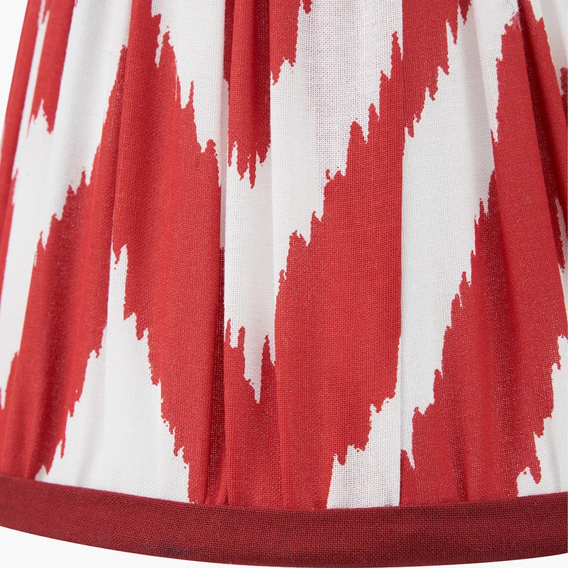 Piero Antique Bronze Metal 6 Arm Pendant with Kamilah 16cm Red Chevron Patterned Mushroom Pleat Tapered Lamp Shade