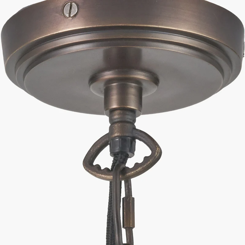 Piero Antique Bronze Metal 6 Arm Pendant with Kamilah 16cm Blue Chevron Patterned Mushroom Pleat Tapered Lamp Shade