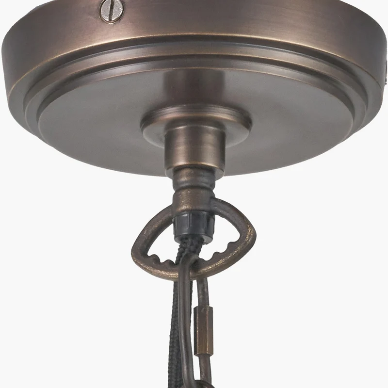 Piero Antique Bronze Metal 6 Arm Pendant with Floressa 16cm Red Floral Patterned Mushroom Pleat Tapered Lamp Shade