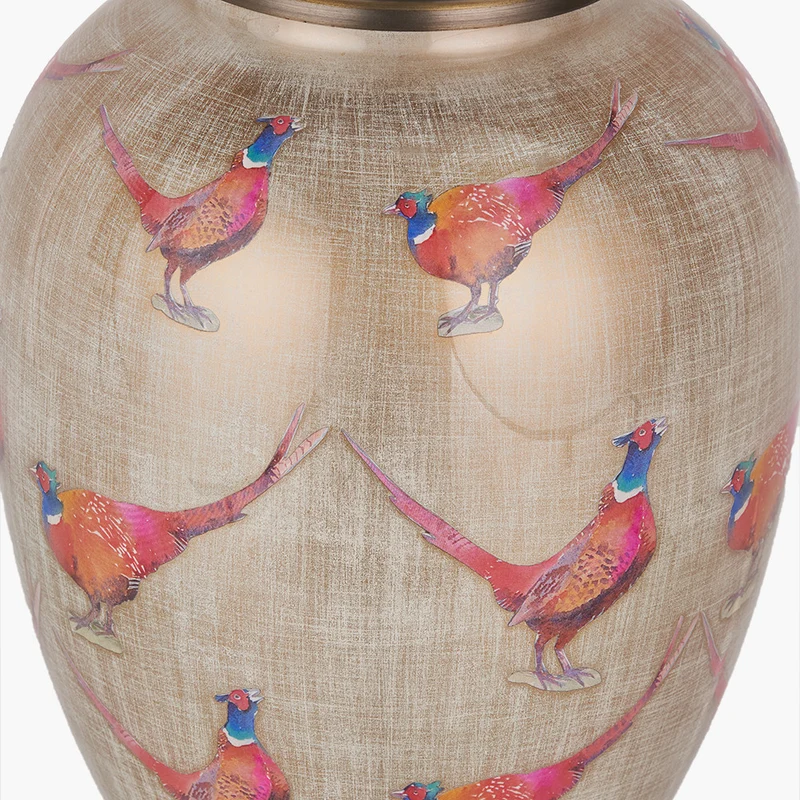 Pheasant Medium Glass Table Lamp Base with Milos 30cm Natural Linen Tapered Lampshade