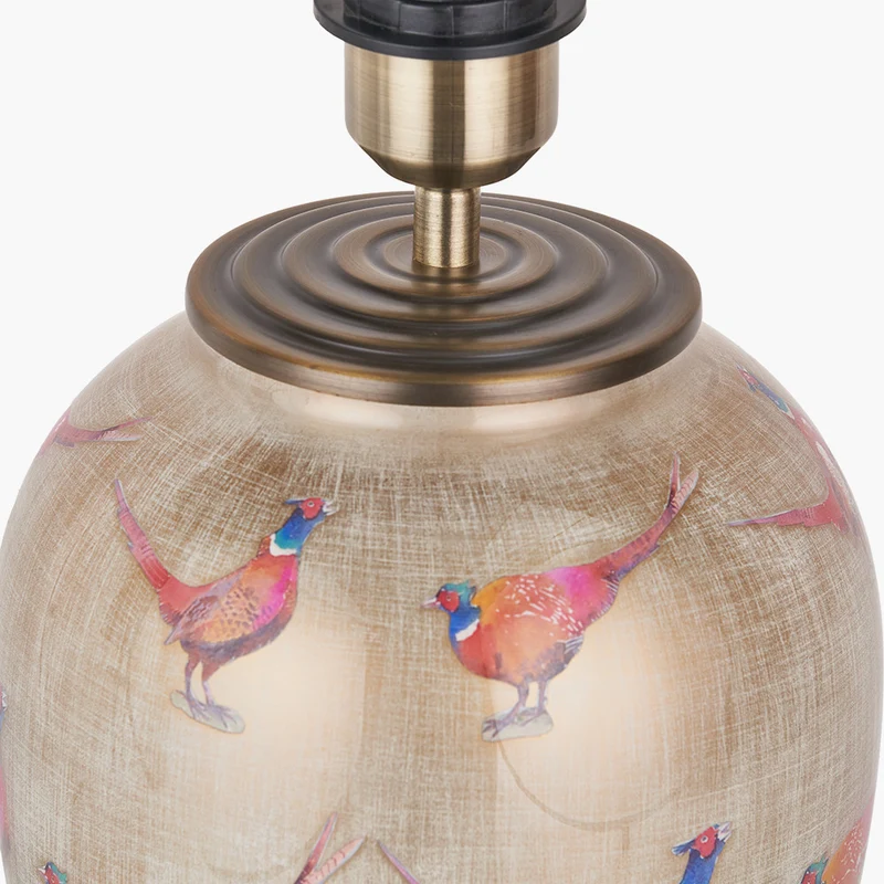 Pheasant Medium Glass Table Lamp Base with Lyndon 35cm Taupe Silk Mix Knife Pleat Tapered Lampshade