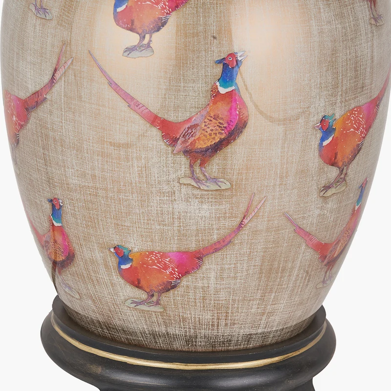 Pheasant Medium Glass Table Lamp Base with Lyndon 35cm Taupe Silk Mix Knife Pleat Tapered Lampshade