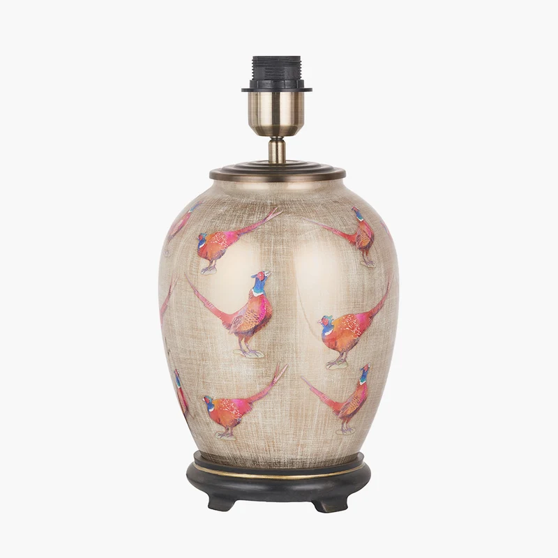 Pheasant Medium Glass Table Lamp Base with Bacall 35cm Almond Silk Knife Pleat Empire Lampshade