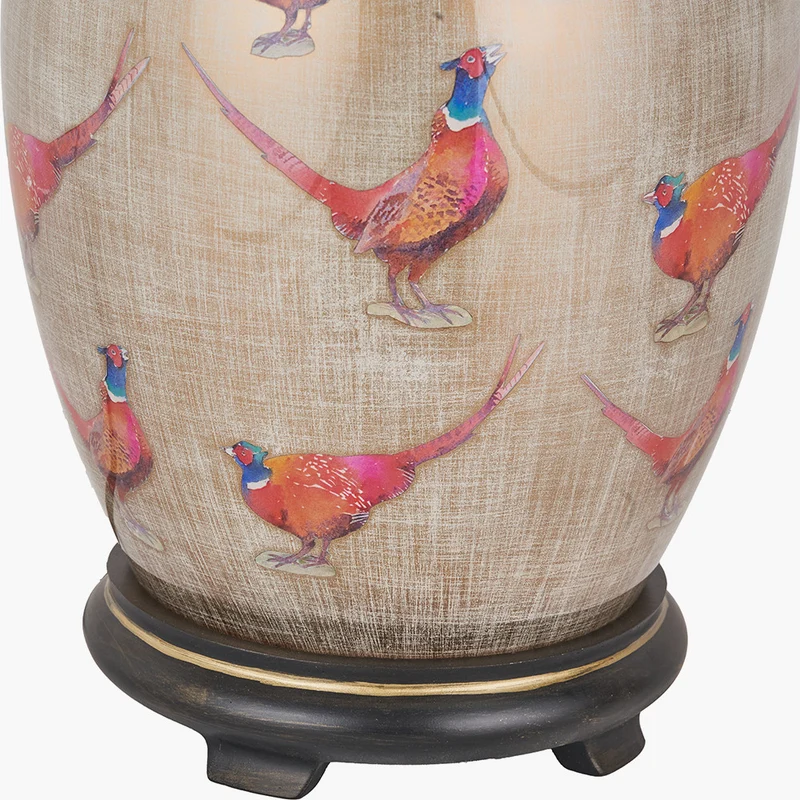 Pheasant Medium Glass Table Lamp Base with Bacall 35cm Almond Silk Knife Pleat Empire Lampshade
