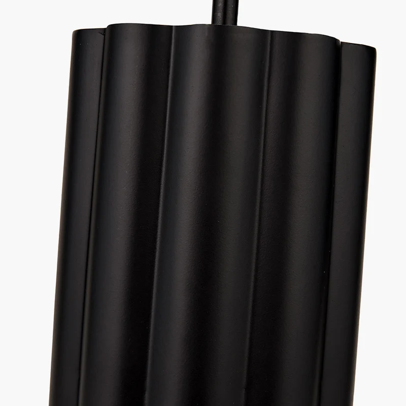 Petula Black Metal Scallop Table Lamp Base with Rouen 40cm White Boucle Cylinder Lampshade