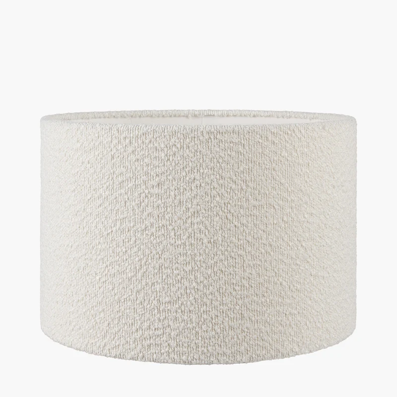 Petula Black Metal Scallop Table Lamp Base with Rouen 40cm White Boucle Cylinder Lampshade