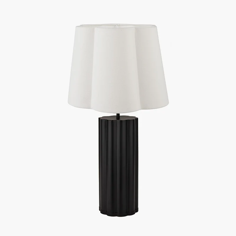 Petula Black Metal Scallop Table Lamp Base with Posy 40cm White Handloom Scalloped Tapered Lampshade