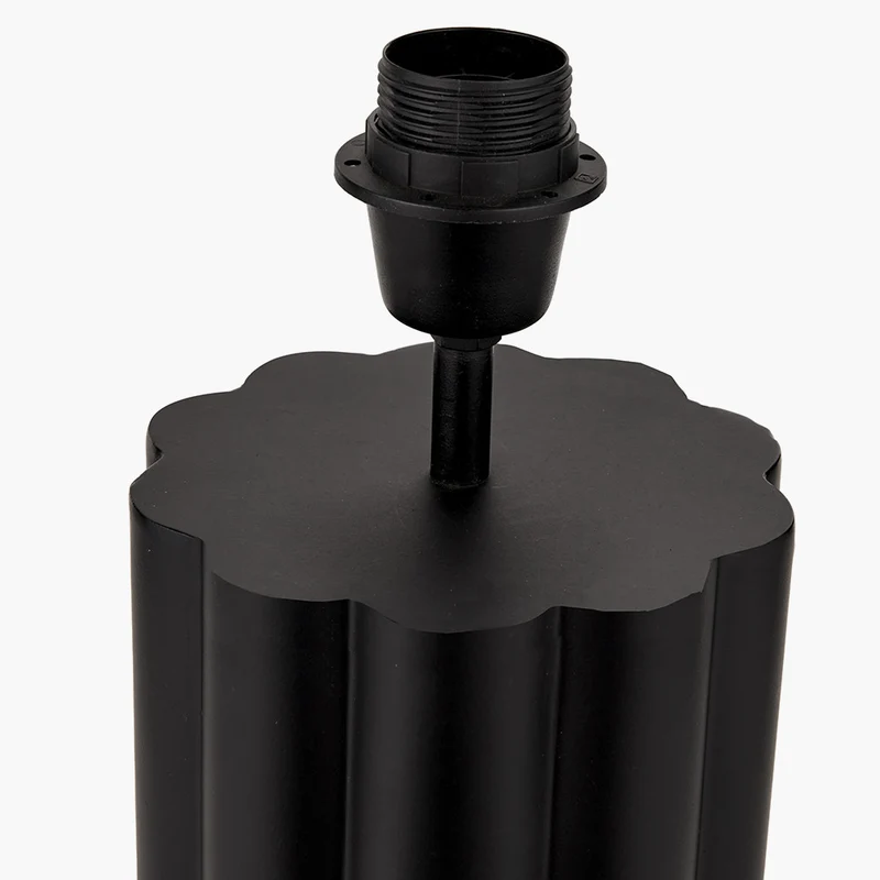 Petula Black Metal Scallop Table Lamp Base with Posy 40cm White Handloom Scalloped Tapered Lampshade