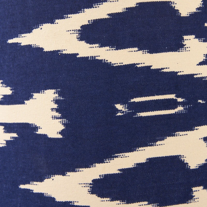 Pembury Brown Wash Turned Wood Table Lamp Base with Lars 30cm Ocean Blue Ikat Patterned Cylinder Lampshade