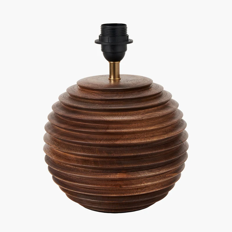 Pembury Brown Wash Turned Wood Table Lamp Base with Lars 30cm Cinnamon Ikat Patterned Cylinder Lampshade