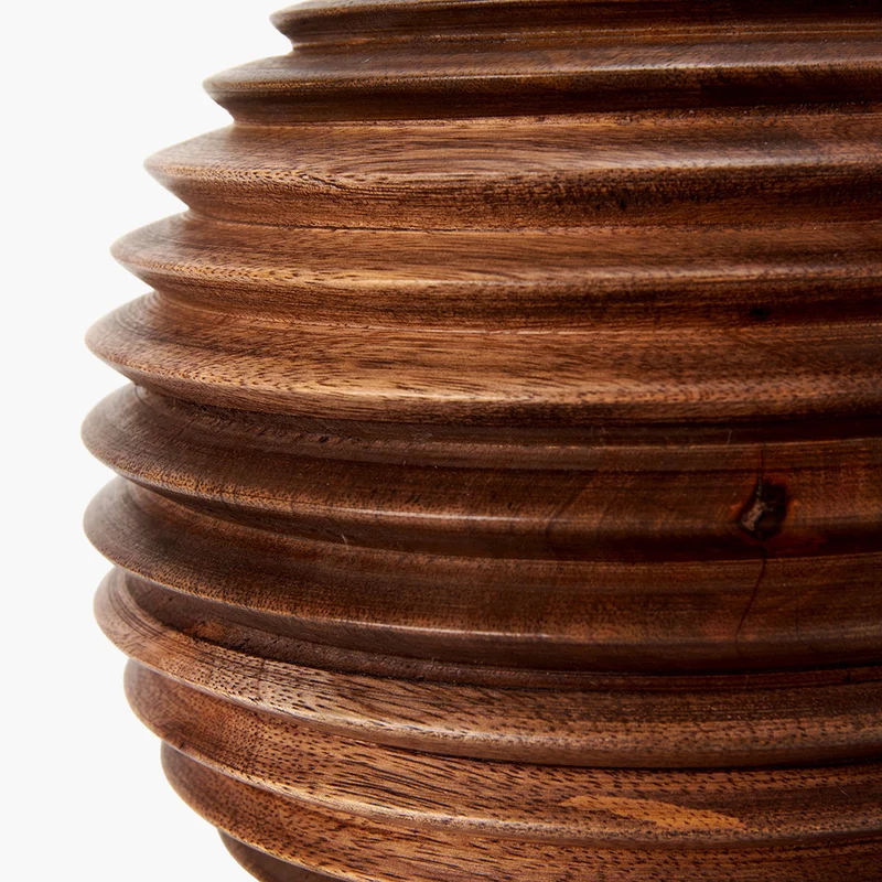 Pembury Brown Wash Turned Wood Table Lamp Base with Lars 30cm Cinnamon Ikat Patterned Cylinder Lampshade