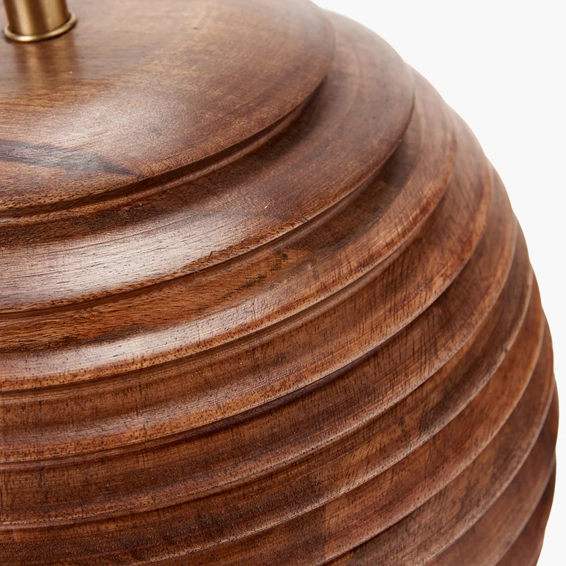 Pembury Brown Wash Large Turned Wood Table Lamp Base with Stellan 40cm Duck Egg Slubbed Silk Mix Gold Lined Cylinder Lampshade