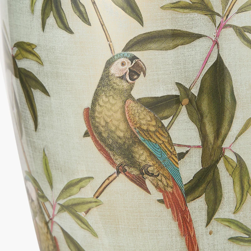 Parrot Tall Glass Table Lamp Base with Milos 40cm Pistachio Green Linen Tapered Lampshade