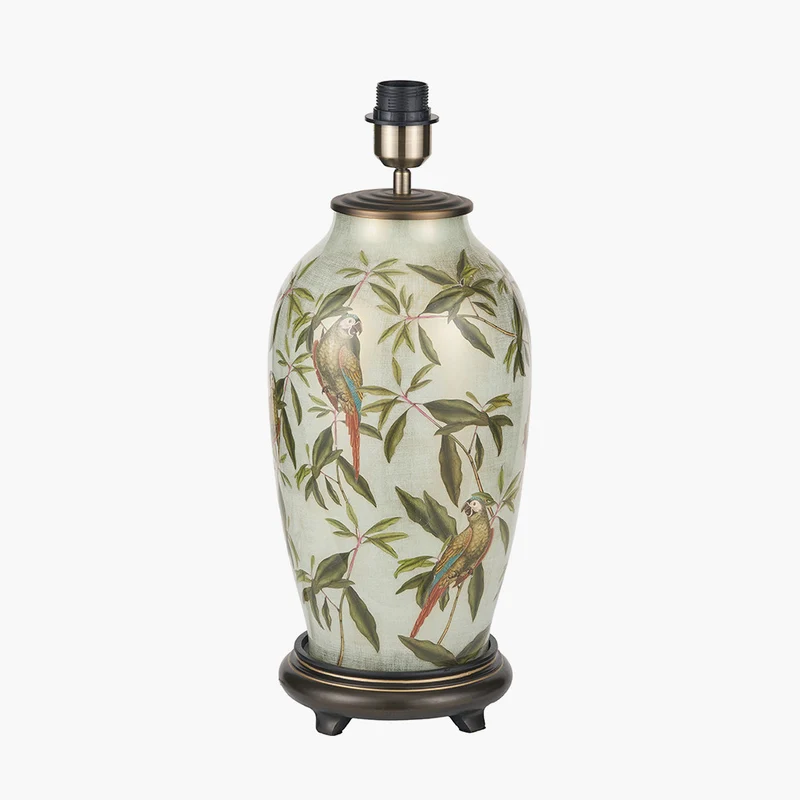 Parrot Tall Glass Table Lamp Base with Bacall 45cm Almond Silk Knife Pleat Empire Lampshade