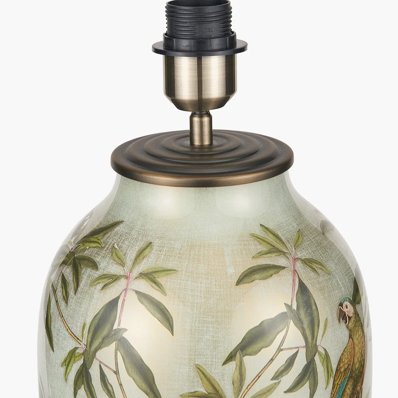 Parrot Tall Glass Table Lamp Base with Bacall 45cm Almond Silk Knife Pleat Empire Lampshade