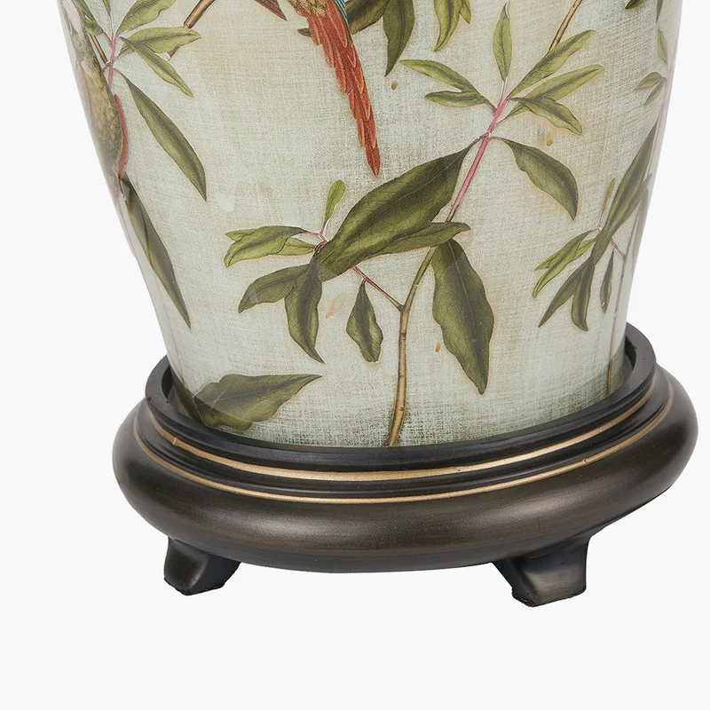 Parrot Tall Glass Table Lamp Base with Bacall 45cm Almond Silk Knife Pleat Empire Lampshade