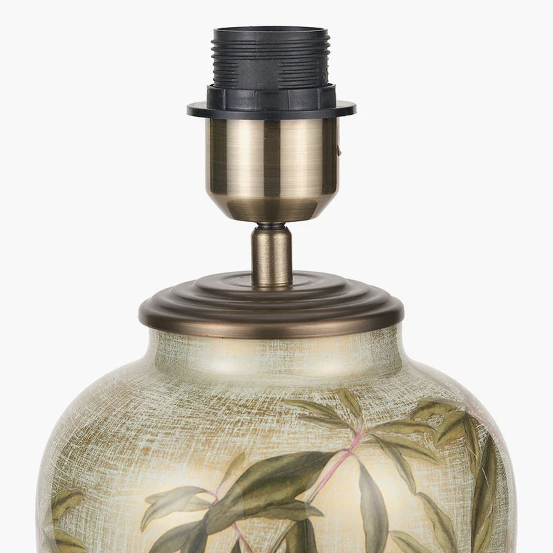 Parrot Small Glass Table Lamp Base with Milos 30cm Natural Linen Tapered Lampshade