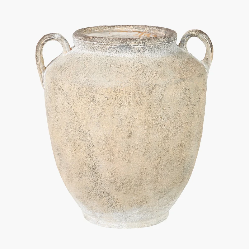 Natural Textured Fibrestone Decorative Vase with Handles