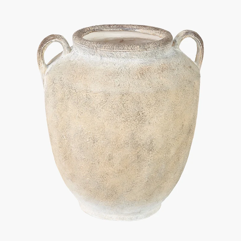 Natural Textured Fibrestone Decorative Vase with Handles