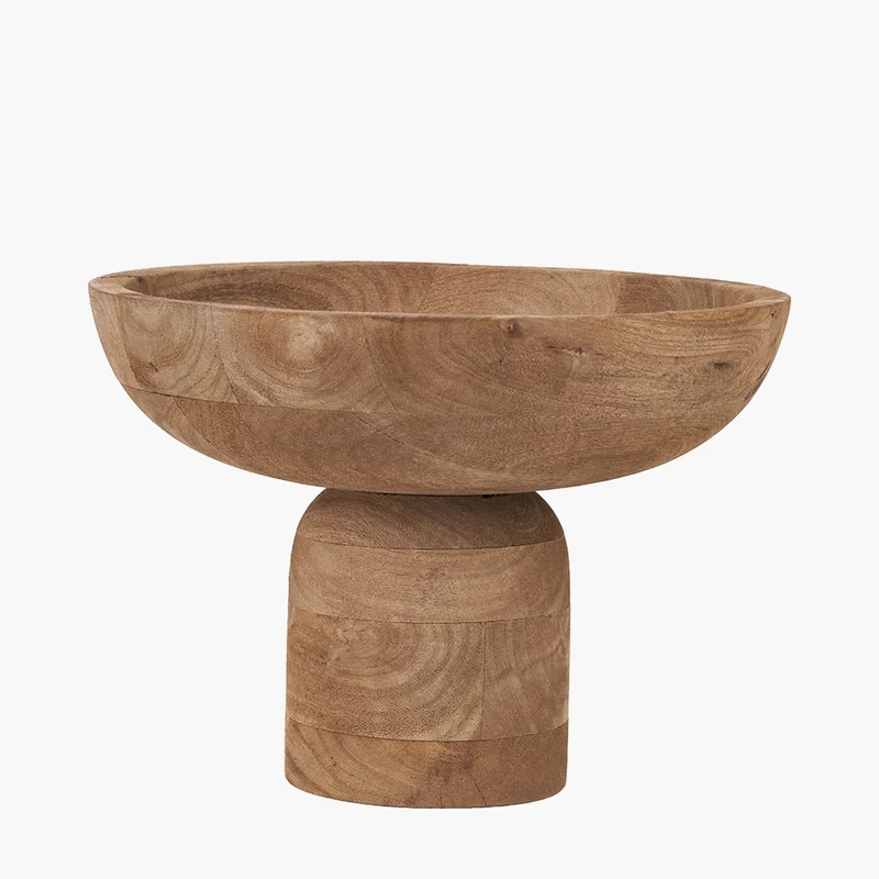 Natural Handcarved Mango Wood Bowl with Raised Base